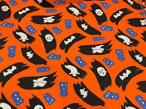 Retro Y2K Halloween Fabric JOL Pumpkin Cat Witch Bat Owl Ghost Toss 1.8 Yd - Picture 1 of 5