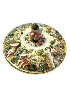 CAPODIMONTE Plato Solo Querubines Putti Floral Borde Dorado Italia - Imagen 1 de 7
