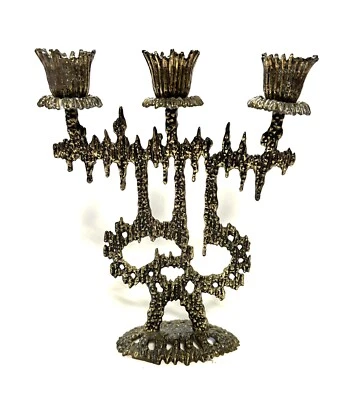 Wainberg Israel Modern Brutalist Brass Judaica Shabbat 3 Arms Candle Holder - Image 1 of 4
