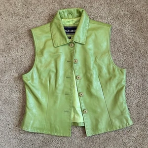 Saguaro Leather Vest Button Down Sleeveless Chartreuse Green Top Size M - Picture 1 of 4