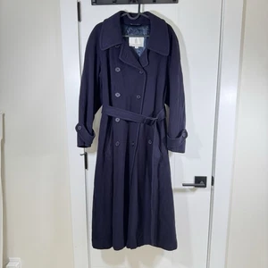 London Fog Wool Cashmere Blend Trench Coat 8P Dark Navy Minimalist Fall Classic - Picture 1 of 13