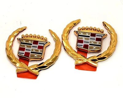 NEW 70s 80s 90s CADILLAC GOLD ROOF CREST WREATH NOS EMBLEM SET SAIL PANEL TRIM - Image 1 of 4