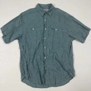 Vintage GUESS Jeans Short Sleeve Button Down Check Shirt Mens L Large Green Blue - Picture 1 of 4
