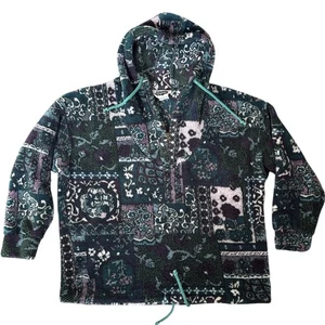 Patchwork Floral Paisley Carpet 1980s Fleece Hoodie Green Purple Men’s M 1/4 Zip - Picture 1 of 7