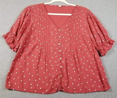 Top Pintuck OLD NAVY para mujer grande L rojo blanco lunares manga corta elástica Foto 1 de 4