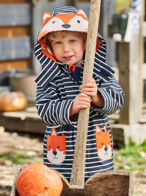 JOJO MAMAN BEBE Coat 5-6yrs NEW 🦊 STRIPY FOX Waterproof Lined Rain JACKET  BNWT - Image 1 of 4
