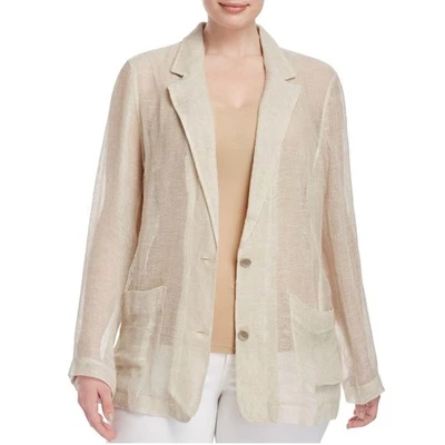 EILEEN FISHER | Cream Linen Open Weave Mesh Single Breasted Blazer | Extra Small - Image 1 of 4