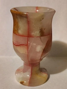 Rare Vintage 3” Pink & White Marble Onyx Miniature Bud Vase Goblet - Picture 1 of 14