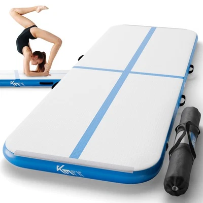 KM-Fit Turnmatte Aufblasbar Airtrack Fitness-Sport-Gymnastikmatte 4 m Blau