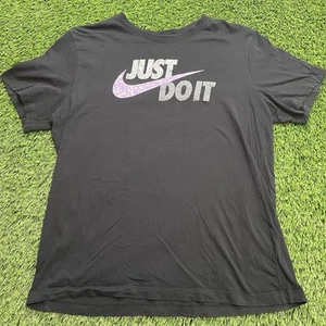 Nike Tee Just Do It Purple Swoosh Check Mens Black T-Shirt Size Large CU6797-010 - Picture 1 of 8