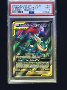 2019 POKEMON SUN & MOON UNBROKEN BONDS #200 FULL ART/GRENINJA & ZOROARK GX PSA 9 - Picture 1 of 2