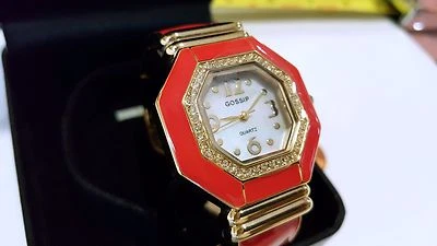 Сплетни кварцевые часы девочек женщина мать жемчуг лицо кристаллы коралл GOLDENTONE - Изображение 1 из 4