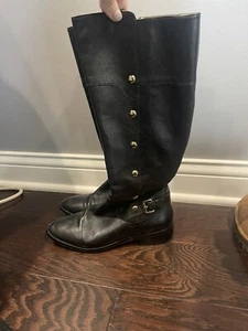 Michael Kors Carney Riding Boot black leather gold stud Knee Women size 7M - Picture 1 of 7