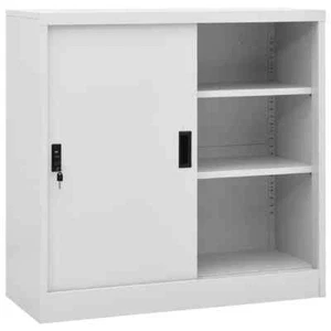 Office Cabinet with Sliding Door File Storage Cupboard Grey 90x40x90cm Steel - Picture 1 of 10