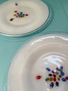 Murano Millefiori Art Glass Plates 8" Dia. Set of 2 Carnivale Italy Unique Art - Picture 1 of 8