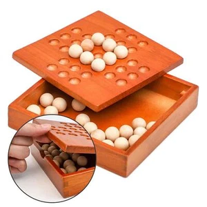 Wooden Solitaire Board Game Parent Child Interaction Mind Brain Teaser IQ Puzzle - Picture 1 of 10