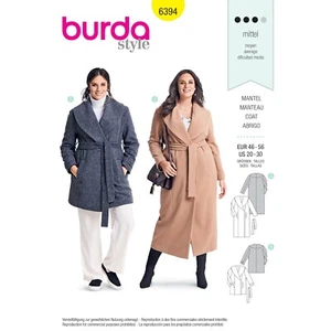 Burda Style Pattern 6394 Womens Wrap Coat/Jacket ~ 2 Lengths w/Tie Belt Sz 20-30 - Picture 1 of 3