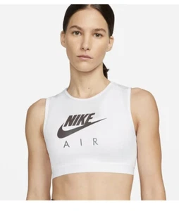 Reggiseno Nike Top Dri Fit Bianco Racerback Swoosh Sport Logo Palestra Yoga Allenamento Taglia XL - Foto 1 di 12