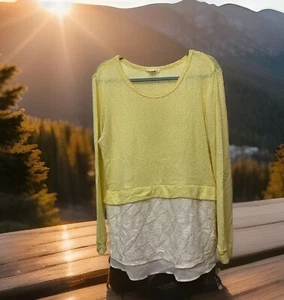 CLU + WILLOUGHBY Size Large Lemon & Lace Lightweight Long Sleeve Vintage Sweater - Picture 1 of 3