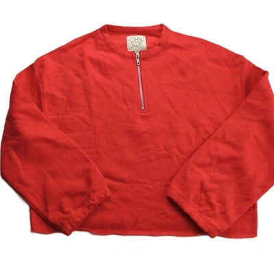 Sudadera Pullover Chaser Para Mujer Recortada 1/4 Cremallera Talla Pequeña Rojo Dobladillo Crudo Foto 1 de 4