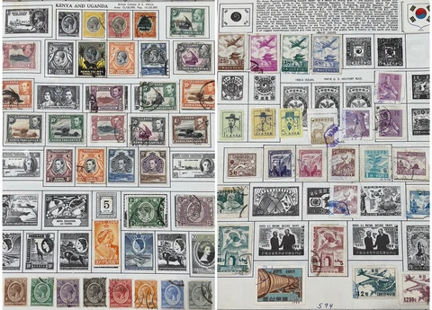 KOREA KENYA & UGANDA STAMP LOT ON ALBUM PAGE (2 SIDES) AIRMAIL, KGV KGVI & MORE Cover