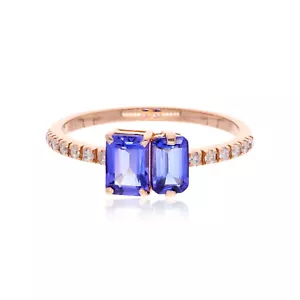1.23TCW Real H/SI Diamond Tanzanite Octagon Gemstone Ring Jewelry 18k Rose Gold - Picture 1 of 9