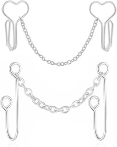 Heart Nose Clip with Chain, Non Piercing Fake Nose Ring for Women Men, Stainless - Picture 1 of 3