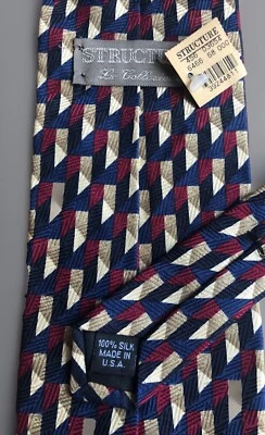 结构 Le Collection 真丝多色几何图案美国制造丝绸领带全新带标签 — 第 1/4 张图片