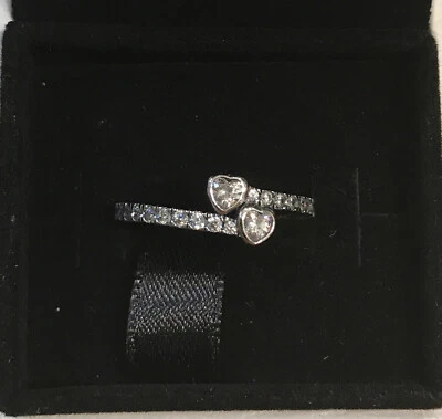 Pandora Two Sparkling Hearts Ring #191023CZ +Gift Box +Polish Cloth +Tag ~Size - Image 1 of 4