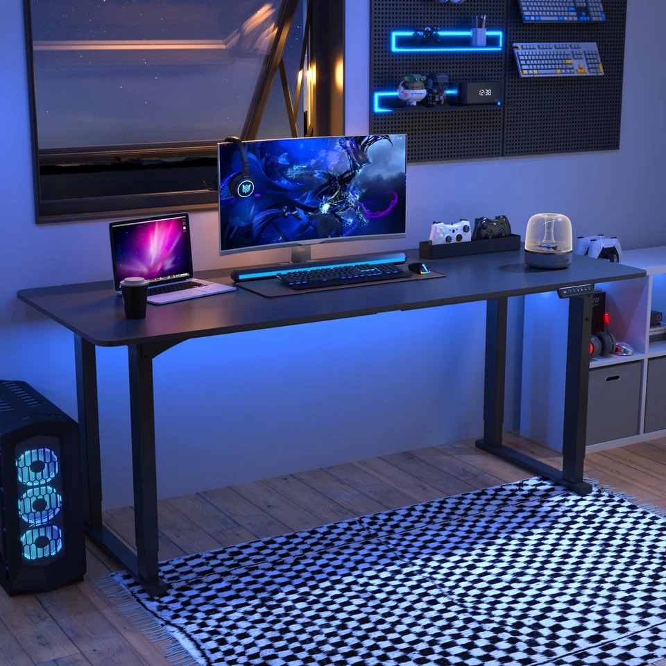 Escritorio de pie ajustable en altura de 4 patas con motores dobles escritorio de oficina en casa blanco/negro Foto 1 de 4