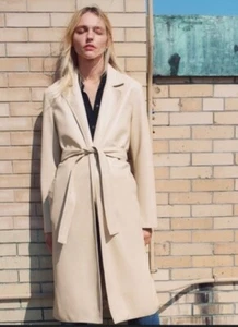 CAPPOTTO LANA ZARA MANTECO COLLEZIONE NUOVO CON ETICHETTE XXL - XL bianco sporco aperto cintura davanti - Foto 1 di 15