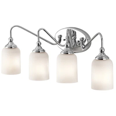 Chrome And Satin Etched Glass 4 Light Bath Wall Fixture Orig $237 - Image 1 of 2
