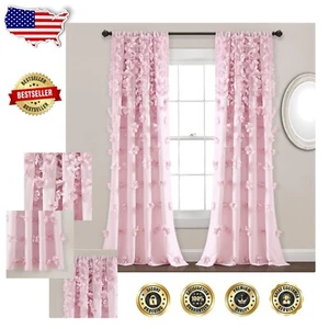 Riley Light Filtering Window Curtain - Elegant Lilac Bow Details, 54" W x 84" L - Picture 1 of 8