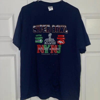 NFL Super Bowl 48 Tee Broncos Seahawks New York New Jersey Size XL T Shirt - Image 1 of 2