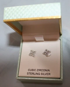 Sterling Silver CZ Four Petals Clover Flower Shaped Stud Earrings ADDISON BLVD - Picture 1 of 1