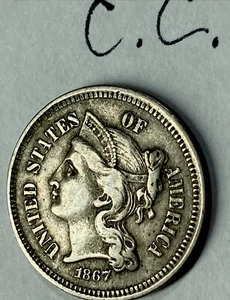 1867 Three Cent Nickle - Picture 1 of 4