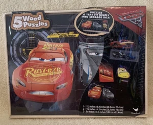 Disney Pixar Cars 3 Five Wood Puzzles In Wood Storage Box 80 Pc Sealed - NEW - Picture 1 of 3