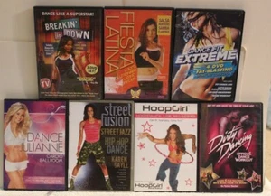 7 Dancing mix workout DVD lot Fiesta Latina Dance Fit extreme hoop dirty Juliann - Imagen 1 de 9