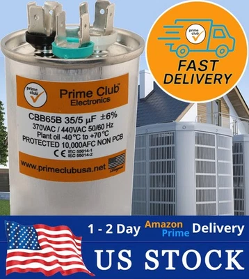 PRIME CLUB 35+5 uF ±6% 370V/440VAC Dual Round Capacitor Carrier Lennox Goodman Genteq Trane