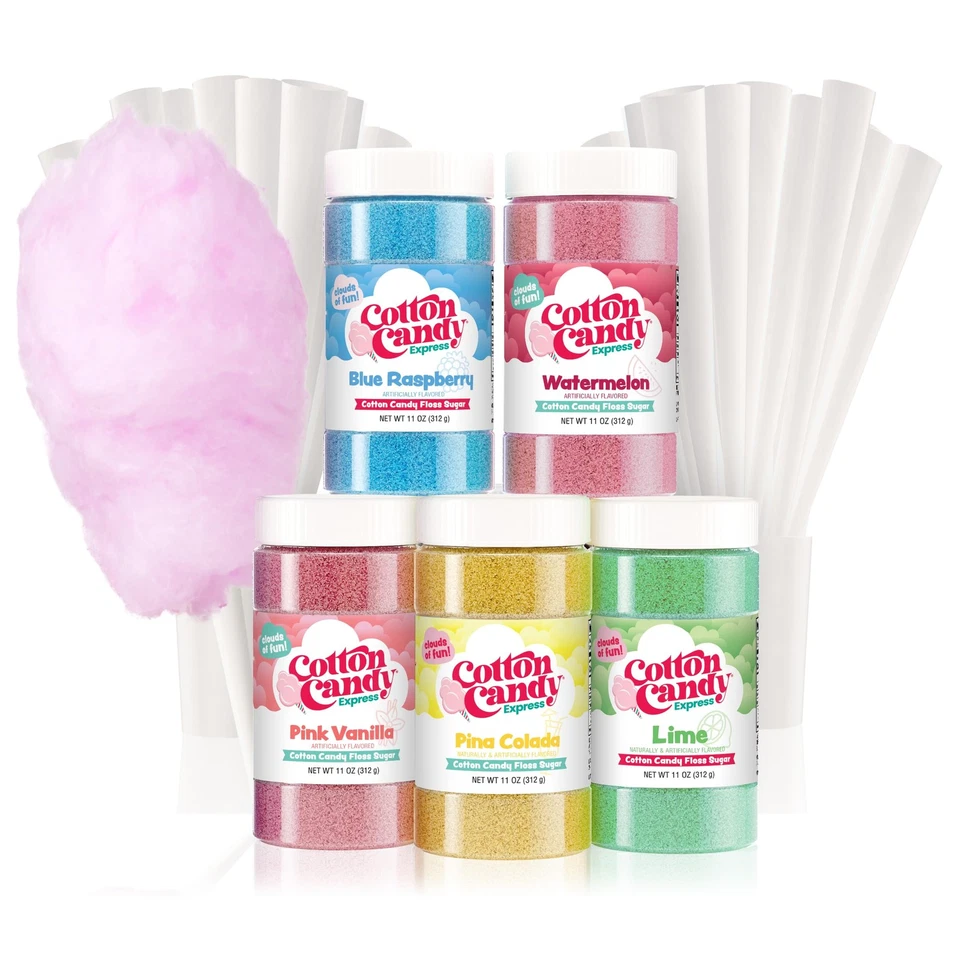 Cotton Candy Express 5 Flavor Floss Sugar Fun Pack With Lime Watermelon Pina C