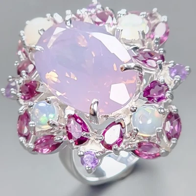 Anillo de cuarzo lavanda natural hecho a mano de plata de ley 925 talla 8/R435999 Foto 1 de 4