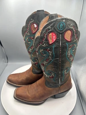 Tony Lama Boots Womens Size 8.5 B Western Square Toe Cowboy Floral Buckaroo - Image 1 of 4