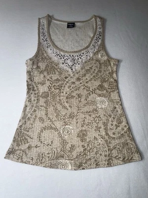 Top Tribal Mujer Bordado Cuentas Acanalado Camisola Crudo Talla M Foto 1 de 4