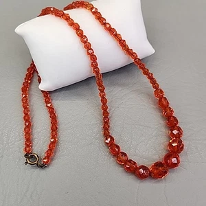 Vintage Glass Beaded Necklace Orange Graduated Faceted 20.5" - Picture 1 of 10