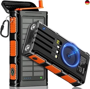 Wireless Solar Powerbank 26800 mAh mit Handkurbel und 4 Kabeln, Solarladegerät - Bild 1 von 8