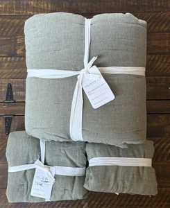 Pottery Barn Belgischer Flachs Leinen getufteter Quilt Loden, K/CK, 2 König 1 Std Schein Lesen - Bild 1 von 5