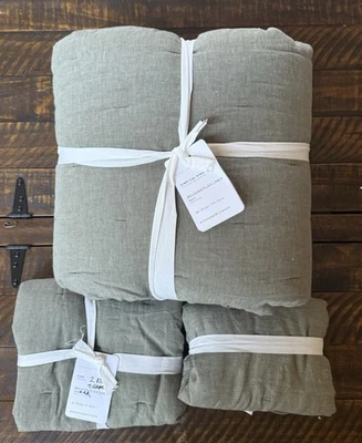 Edredón acolchado de lino belga Pottery Barn Loden, K/CK, 2 reyes 1 hora farsa leer Foto 1 de 4