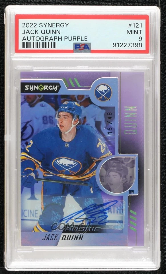 2022 Upper Deck Synergy Rookies Purple /49 Jack Quinn PSA 9 MINT Rookie Auto RC - Image 1 of 2