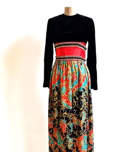 Mod Vintage 60er Samt Maxikleid Festtagskleid Gr. XS Tall Palm Royale Needs Work - Bild 1 von 9