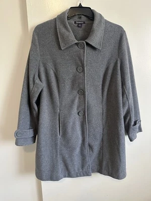 Abrigo clásico gris guisante Roaman para mujer talla 1X bolsillos abotonados manga larga Foto 1 de 4